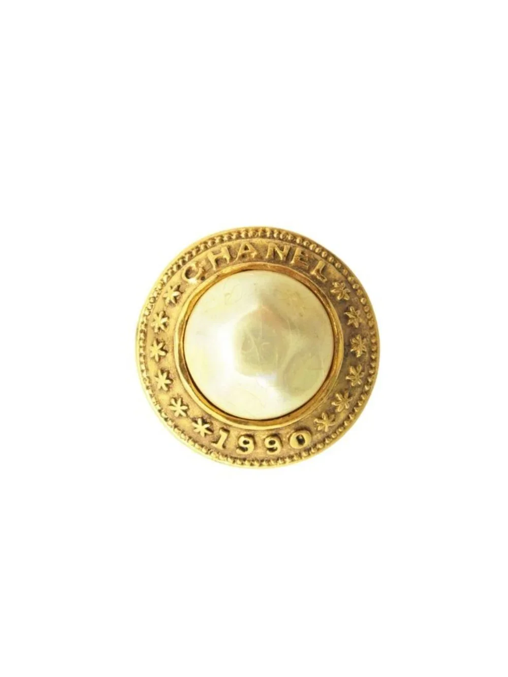Chanel Earring Vintage Logo Pearl Single Gold